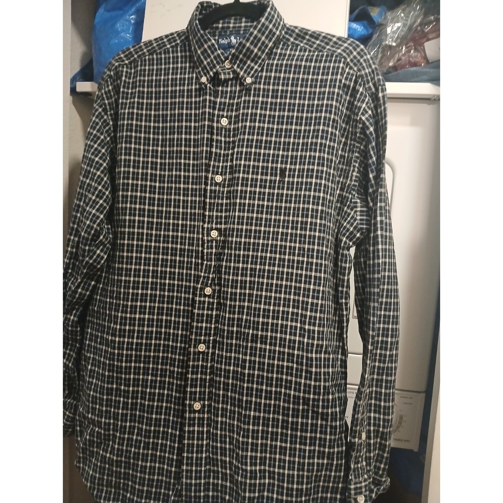 VTG Polo Ralph Lauren Blake Shirt Mens MED Black Check Pony Embroidery Button - Picture 1 of 4